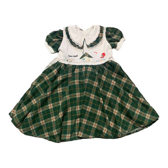 Vintage Other - Vintage girls dress size 8 green plaid ducks peter pan collar lace 90s